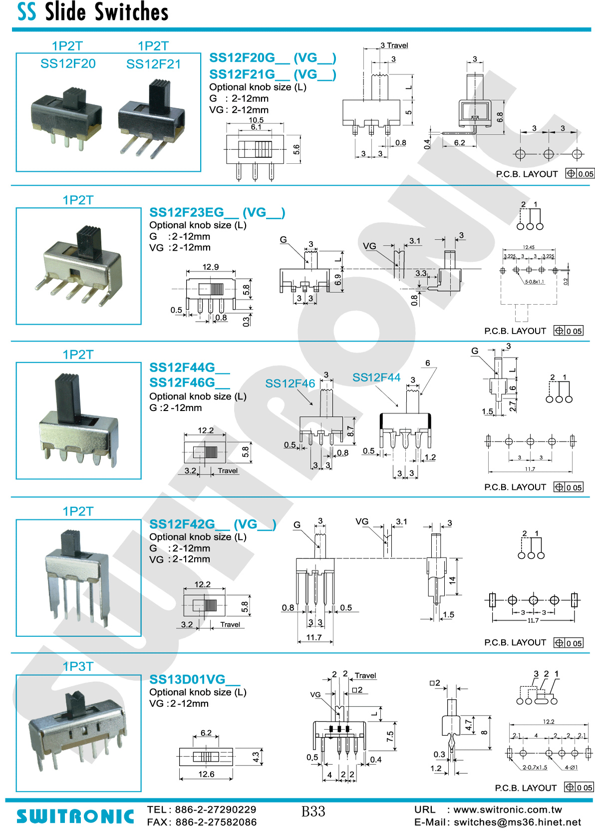 Переключатель движковый SS12F23EG5-G