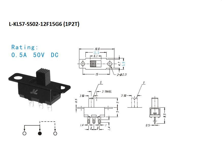 Переключатель движковый L-KLS7-SS02-12F-15G6