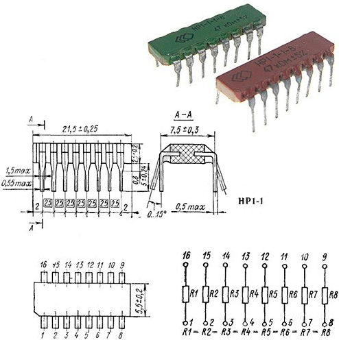Резисторная сборка НР1-1-1-8 470R 10%