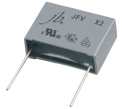 Конденсатор Class X2 1 uf 275 VAC 10% 31,5x22x13mm Pitch 27,5mm JB Capacitors серия JFV (P/N JFV0A1105K275000B)
