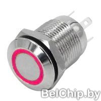 Кнопочный переключатель BW-12R / OFF-(ON), водонепроницаемый, с подсветкой, 12VDC, красный