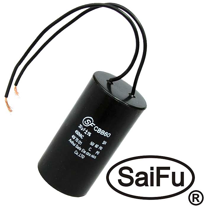 Пусковой конденсатор CBB60 20uF 450V WIRE (SAIFU)