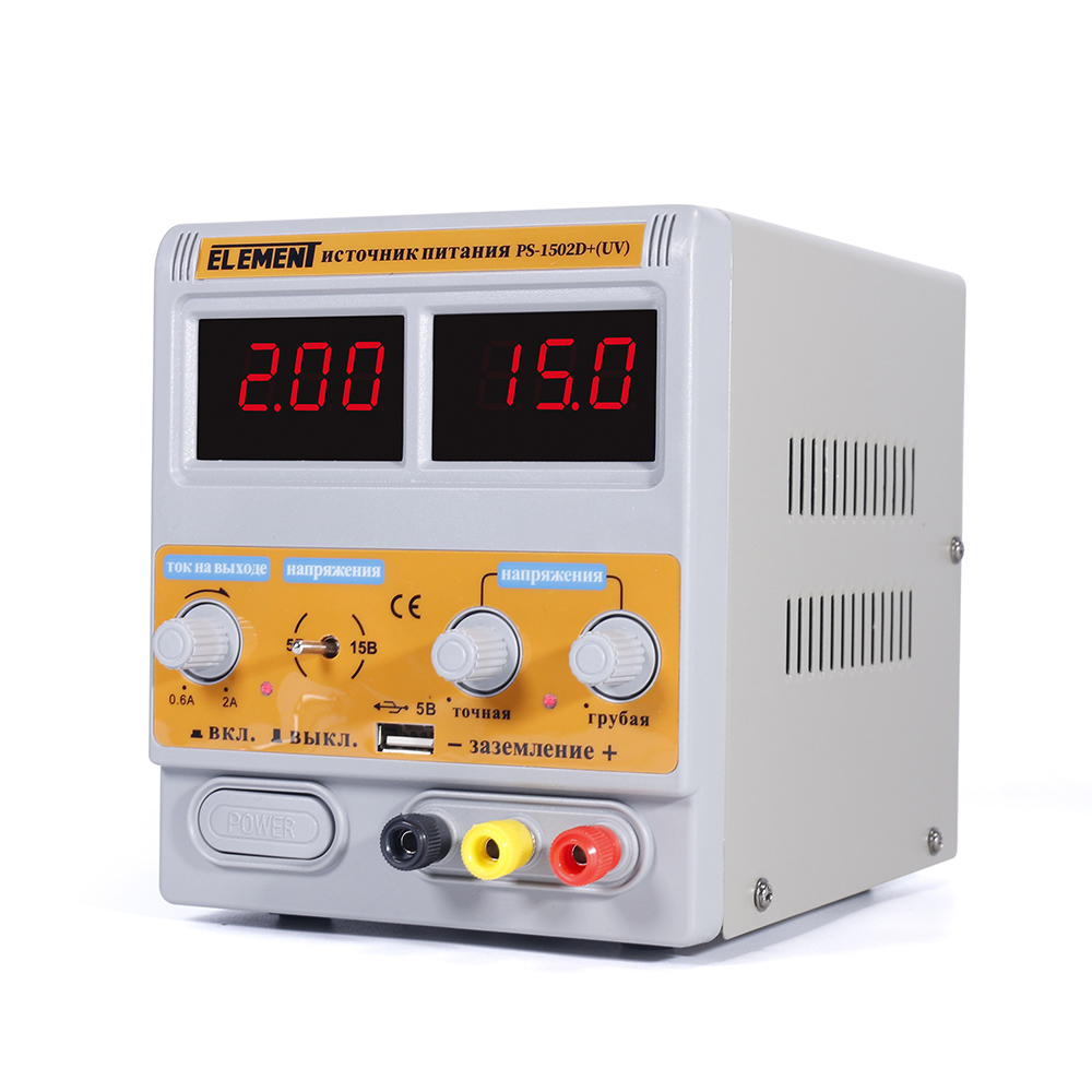 ELEMENT 1502D+, лабораторный блок питания 15В 2А (USB выход)