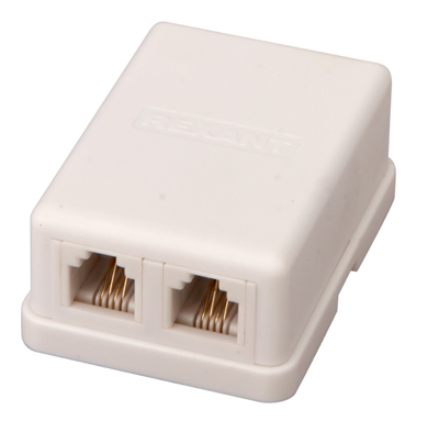 Розетка телефонная внешняя, 2 порта UTP, RJ-14 (6P4C), CAT 3