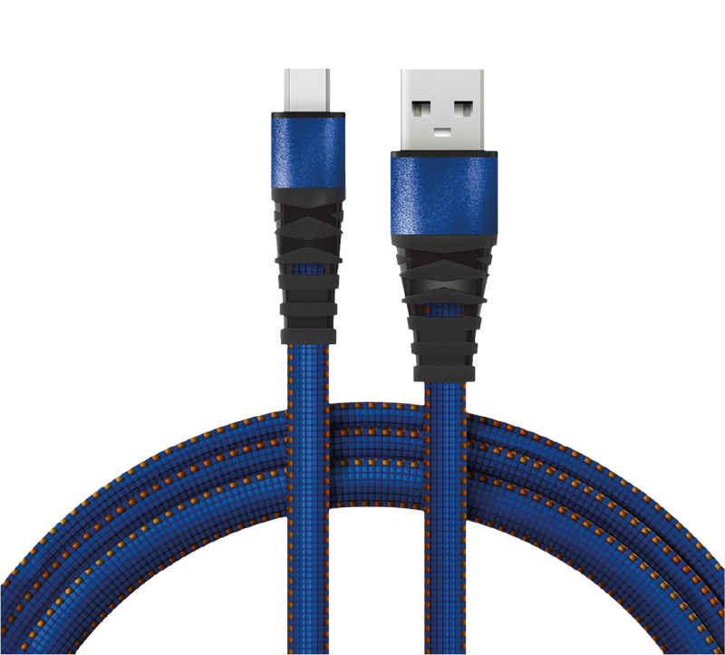 Кабель USB-A – micro USB, 2А, 1м, в джинсовой тканевой оплетке, плоский REXANT